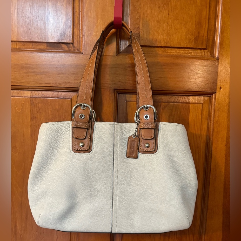 Vintage Coach Leather Handbag Satchel w/Straps Creme/Ivory